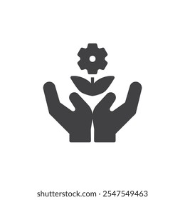 Hands with flower vector icon. filled flat sign for mobile concept and web design. Business incubator glyph icon. Early support and growth symbol, logo illustration. Vector graphics
