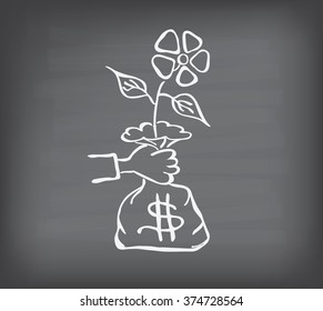 hands and flowers with dollar icon