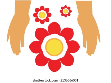 Hände mit Blumen. Bearbeitbare Clipart Art.