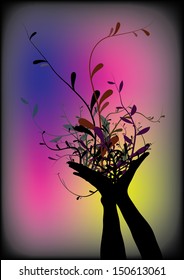 Hands and Flowers - editable vecotr graphics