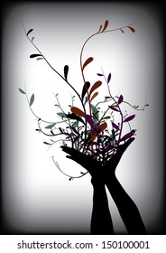 Hands with flowers vector 