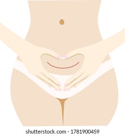 hands folded in the heart in front of the stomach of a woman with a cesarean scar