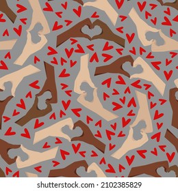 Hands folded in a heart. Vector seamless pattern for Valentine's Day.

