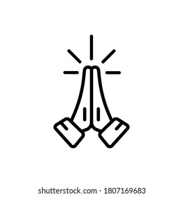 Hands folded in pray iline con. Request, entreaty, please. Vector on isolated white background. EPS 10