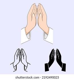 Manos plegadas en el conjunto de iconos de oración ilustración vectorial