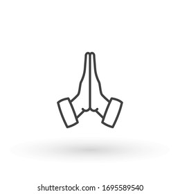 Hands folded in prayer line icon. Editable stroke Outline hands folded in prayer vector icon for web design isolated on white background