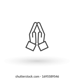 Hands folded in prayer line icon. Editable stroke Outline hands folded in prayer vector icon for web design isolated on white background