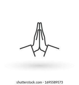 Руки, сложенные в иконку молитвенной линии. Редактируемый штрих Контурные руки, сложенные в векторном значке молитвы для веб-дизайна, изолированные на белом фоне