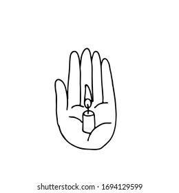 Hands folded in prayer. Preyer christian. Sketch style hand drawn elements. Stock outline vector illustration, isolated on white background.