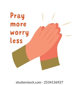 Hands Folded in Prayer. Religious Gesture Praying to God. Hand Drawn Vector Illustration.