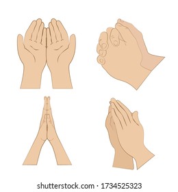 Hands Folded In A Prayer Set. Preyer Christian. Sketch Style Hand Drawn Elements. Stock Vector Illustration Isolated On A White Background. Hands Folded In Prayer. Vector. Set.