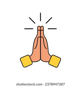 Hands folded for prayer. Thanks, gratitude gesture icon. Religion symbol of worship. Namaste sign. vector illustration