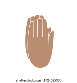 Hands folded to prayer.
Two hands clasped together, isolated color vector illustration