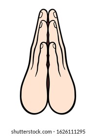 Hands folded in prayer. Vector illustration isolated on white background.