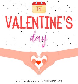 Hände in Form eines Herzens gefaltet. Karte zum Valentinstag.