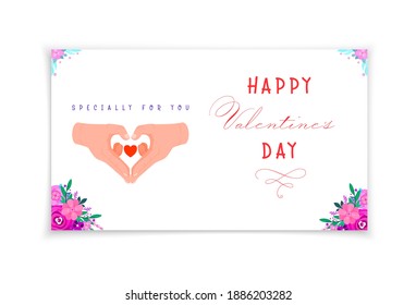 Hands folded in the shape of a heart. Card for Valentine's Day.
