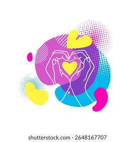 Hands folded in the shape of a heart. hand drawn. Not AI, Vector illustration.