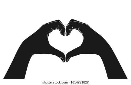 Hands folded in the shape of a heart. Sign isolated on white background. Gesture of the hands folded as heart. Vector illustration