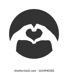 Hands folded in the shape of a heart. Sign in the circle isolated on white background. Gesture of the hands folded as heart. Vector illustration