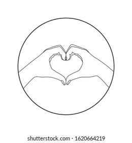 Hands folded in the shape of a heart. Sign in the circle isolated on white background. Gesture of the hands folded as heart. Vector illustration