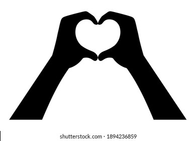 
Hands folded in the shape of a heart. Silhouette. The sign of love from the palms. Vector illustration. Isolated white background. Romantic gesture. Valentines Day. Love pictogram. 