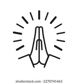 Hands folded in supplication line icons. Religion, christianity, bible, church, pastor, priest, sermon. Religion concept. Vector line icon on white background