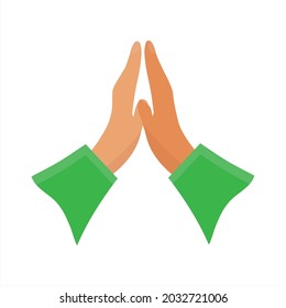 Hands folded together. Hands folded in prayer. Vector illustration in flat style