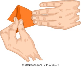 Hands Folding Origami Paper To Make Handicrafts	