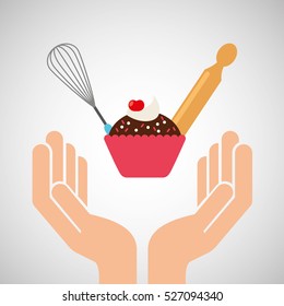 hands food preparing cupcake mix and roller vector illustration eps 10