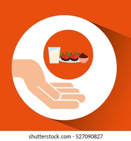 hands food preparing dessert strawberry milk and chocolate vector illustration eps 10