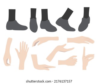 Hands and foot in different gestures vector illustration.