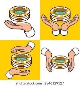hands with football stadium set sport symbol