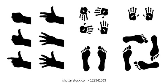 hands, foots and fingers silhouette - illustration