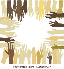 The hands form a circle in the center. Background from the hands of different nationalities. Many hands wallpaper