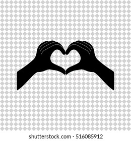 Hands in the form of heart  - black vector icon
