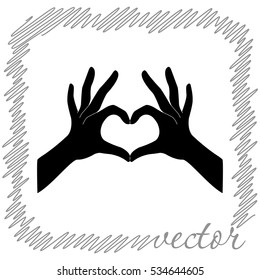 Hands in the form of heart  black  vector icon