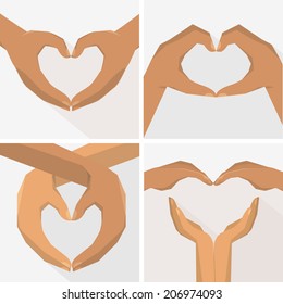 Hands in the form of heart, flat style set. Vector illustration