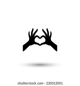 hands in the form of heart icon - black vector illustration