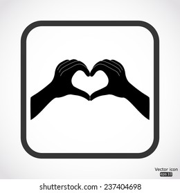 hands in the form of heart icon - black vector illustration