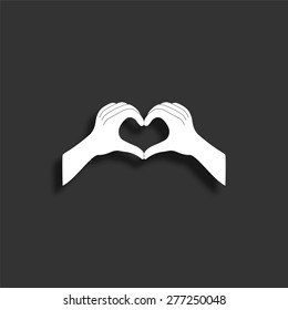 Hands in the form of the heart icon with shadow - vector illustration