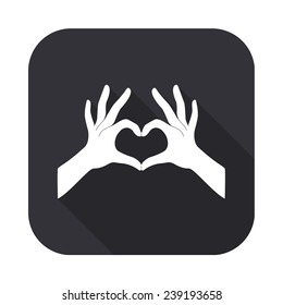 hands in the form of heart icon - vector illustration with long shadow isolated on gray