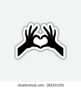 hands in the form of heart icon - vector sticker