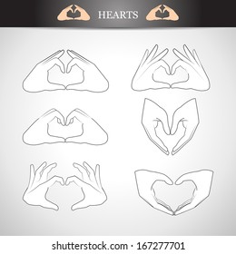 Hands In The Form Of Heart Icons Set - Isolated On Gray Background - Vector Illustration, Graphic Design Editable For Your Design.