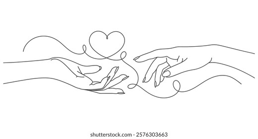 hands in the form of a heart line art style vector illustration