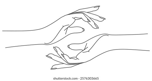 hands in the form of a heart line art style vector illustration