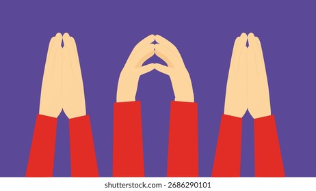 Hands in the form of a heart on a purple background.