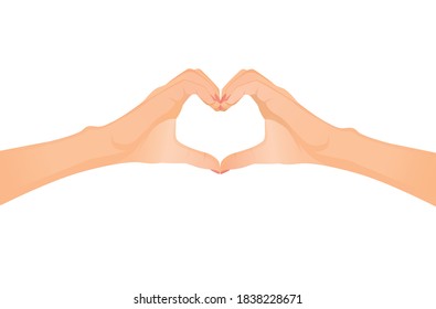 Hands in the form of a heart on a white background. Vector flat illustration for postcard, valentine, love, medicine, coronavirus.