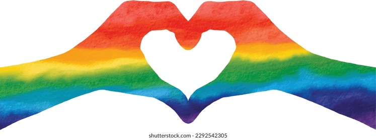  Manos en forma de corazón con el estilo de pincel de la bandera arcoiris. vector
