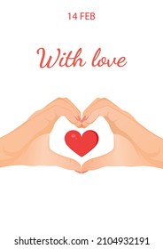 Hands form a heart sign. Greeting card for valentine's day and other holidays of hand heart gesture for postcard, textiles, decor, poster, banner, internet, social media. Vector illustration.