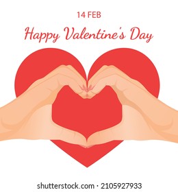 Hands form a heart sign. Greeting card for valentine's day and other holidays of hand heart gesture for postcard, textiles, decor, poster, banner, internet, social media. Vector illustration.